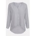 Gray Button Up V Neck Long Sleeve Casual Plus Size Chiffon Blouse