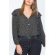 Polka Dot Button Ruffles Trim Casual Plus Size Blouse