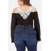 Lace Splicing Cold Shoulder Long Sleeve Sexy Plus Size Bodysuit