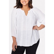 Crochet V Neck Casual Plus Size Blouse