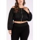 Off Shoulder O Ring Zipper Long Sleeve Sexy Plus Size Crop Top