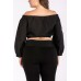 Off Shoulder O Ring Zipper Long Sleeve Sexy Plus Size Crop Top