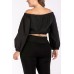 Off Shoulder O Ring Zipper Long Sleeve Sexy Plus Size Crop Top