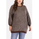 Coffee Round Neck Long Sleeve Slit Casual Plus Size Sweater