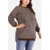 Coffee Round Neck Long Sleeve Slit Casual Plus Size Sweater