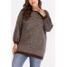 Coffee Round Neck Long Sleeve Slit Casual Plus Size Sweater