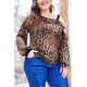 Leopard One Shoulder Long Sleeve Casual Plus Size Blouse