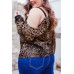 Leopard One Shoulder Long Sleeve Casual Plus Size Blouse