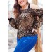 Leopard One Shoulder Long Sleeve Casual Plus Size Blouse