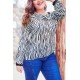 Zebra One Shoulder Long Sleeve Casual Plus Size Blouse