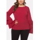 Red Layered Long Sleeve Round Neck Casual Plus Size Blouse