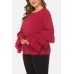 Red Layered Long Sleeve Round Neck Casual Plus Size Blouse