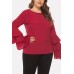 Red Layered Long Sleeve Round Neck Casual Plus Size Blouse