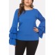 Blue Layered Long Sleeve Round Neck Casual Plus Size Blouse
