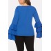 Blue Layered Long Sleeve Round Neck Casual Plus Size Blouse