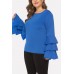 Blue Layered Long Sleeve Round Neck Casual Plus Size Blouse