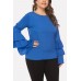 Blue Layered Long Sleeve Round Neck Casual Plus Size Blouse