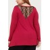 Red Lace Splicing Long Sleeve Asymmetric Hem Casual Plus Size T Shirt