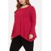 Red Lace Splicing Long Sleeve Asymmetric Hem Casual Plus Size T Shirt