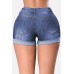 Dark-blue Floral Embroidered Wash Denim Sexy Denim Shorts