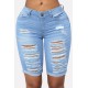 Light-blue Shredded Distressed Pocket Sexy Shorts