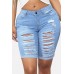 Light-blue Shredded Distressed Pocket Sexy Shorts