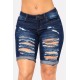 Dark-blue Shredded Distressed Pocket Sexy Shorts