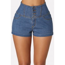 Blue Button Sexy Denim Shorts