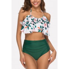 Floral Print Ruffles Halter Sexy Bikini