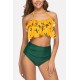 Yellow Cactus Print Ruffles Halter Sexy Bikini