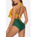 Yellow Cactus Print Ruffles Halter Sexy Bikini