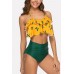 Yellow Cactus Print Ruffles Halter Sexy Bikini