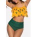 Yellow Cactus Print Ruffles Halter Sexy Bikini