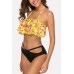 Yellow Flamingo Ruffles Cutout Halter Sexy Bikini