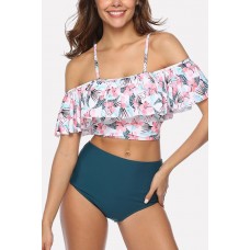 Floral Ruffles Bare Shoulder Sexy Bikini