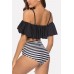 Stripe Ruffles Off Shoulder Sexy Bikini