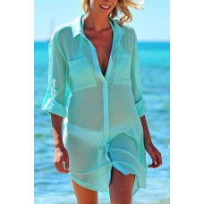 Light-Pocket Button Up Long Sleeve Casual Shirt Cover Up