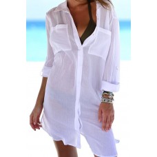 Pocket Button Up Long Sleeve Casual Shirt Cover Up