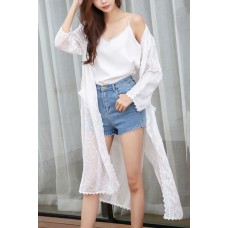 Lace Crochet Slit Side Pocket Casual Chiffon Cover Up