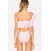 Pink Ruffles Cutout One Shoulder Sexy Monokini Swimsuit