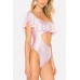 Pink Ruffles Cutout One Shoulder Sexy Monokini Swimsuit