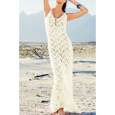 Beige Hollow Out Casual Maxi Dress Cover Up