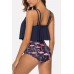 Dark-blue Flamingo Ruffles Sexy Tankini Swimsuit