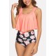 Orange Floral Ruffles Sexy Tankini Swimsuit