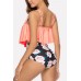 Orange Floral Ruffles Sexy Tankini Swimsuit