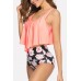 Orange Floral Ruffles Sexy Tankini Swimsuit