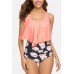 Orange Floral Ruffles Sexy Tankini Swimsuit