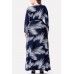 Dark-blue Print V Neck Wrap Long Sleeve Casual Maxi Plus Size Dress