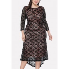 Crochet Round Neck Casual Plus Size Lace Dress