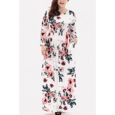 Floral Print Pocket Long Sleeve Casual Plus Size Maxi Dress